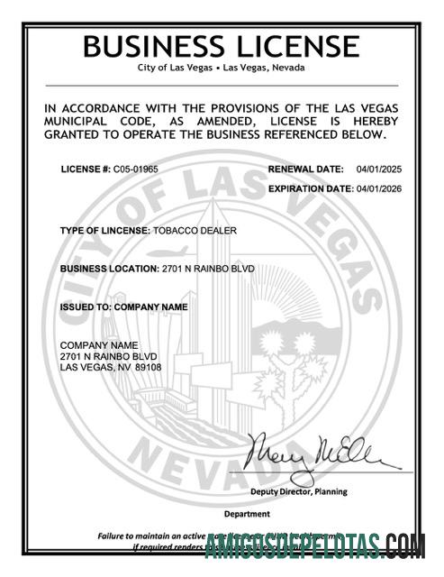 Licença comercial para impressão nos EUA Nevada, modelo Word e PDF